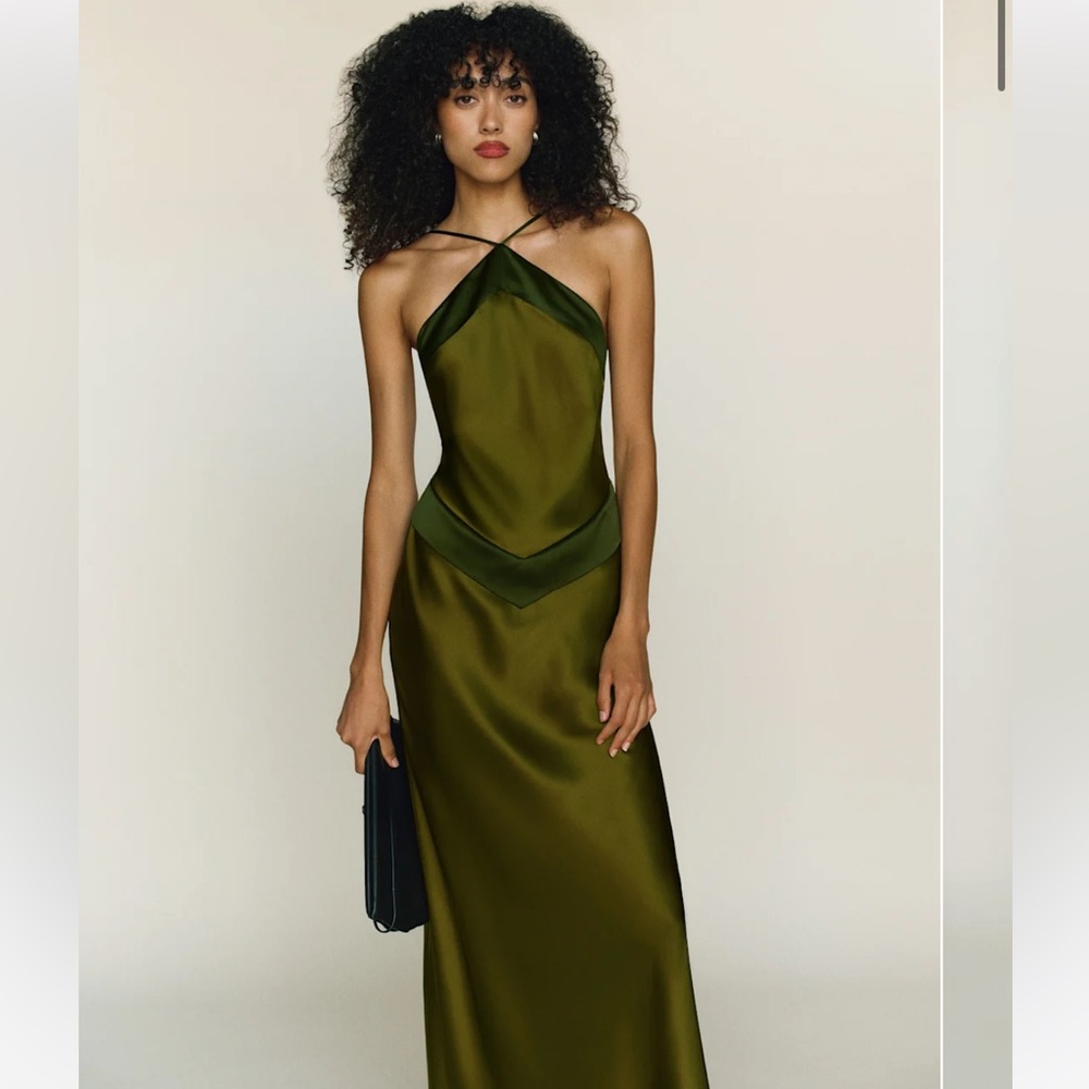 Reformation Jillian Silk Dress in Pear - Picture 4 of 5
